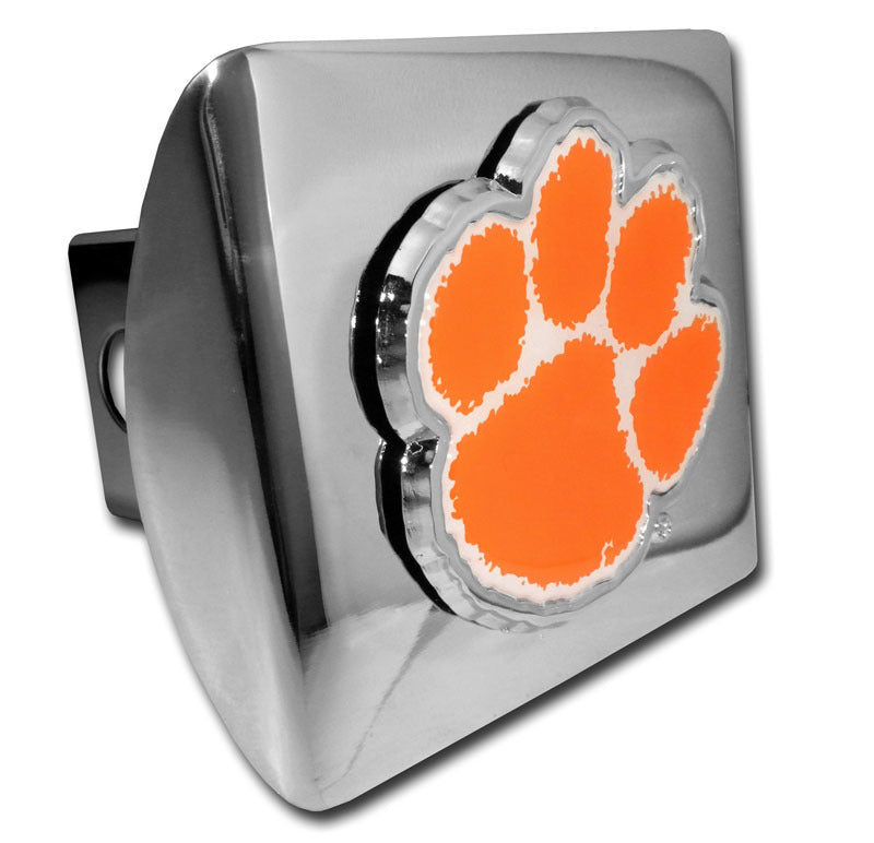CLEMSON TIGERS CHROME HITCH COVER WITH ORANGE PAW