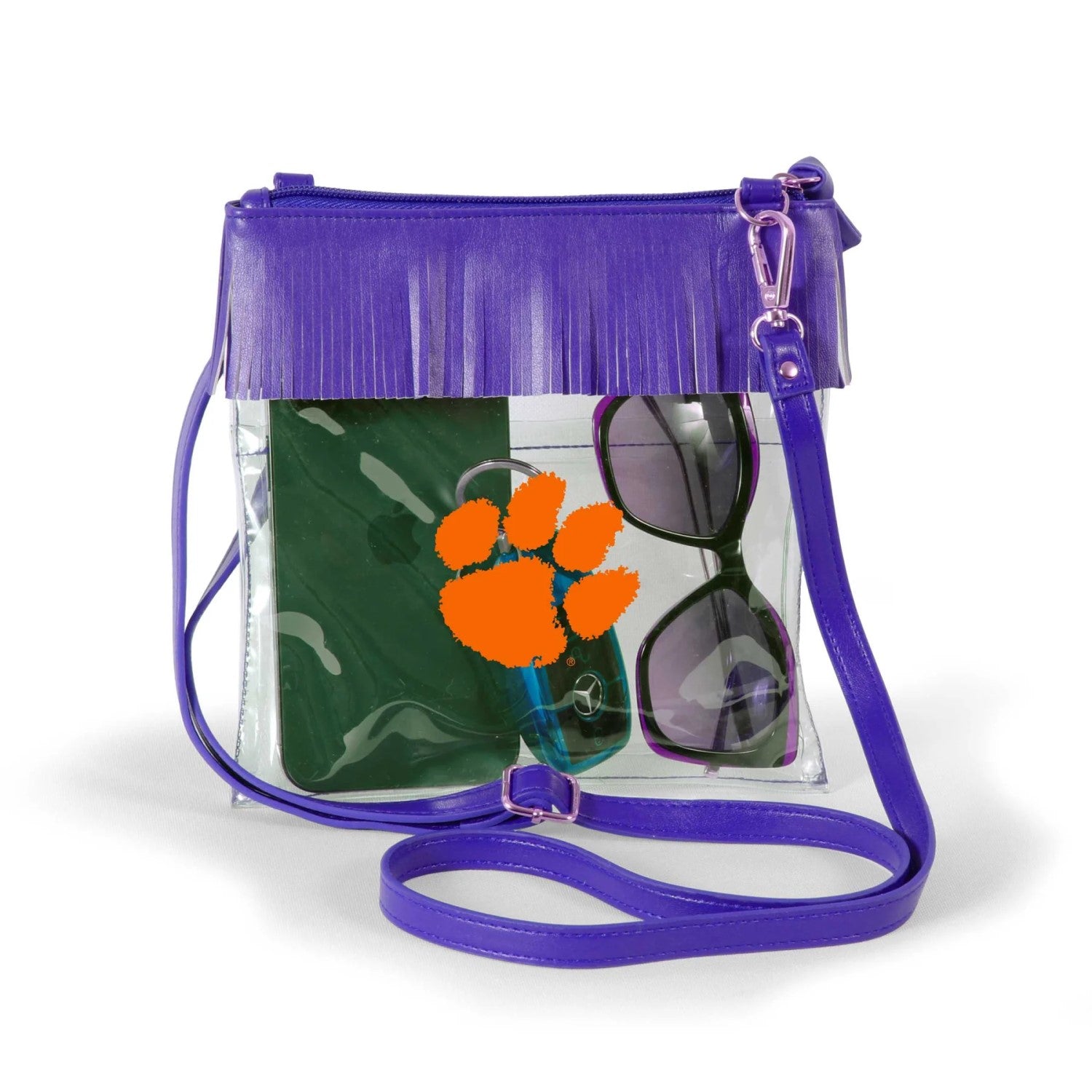 CLEMSON TIGERS JUDYANN FRINGE CLEAR PURSE