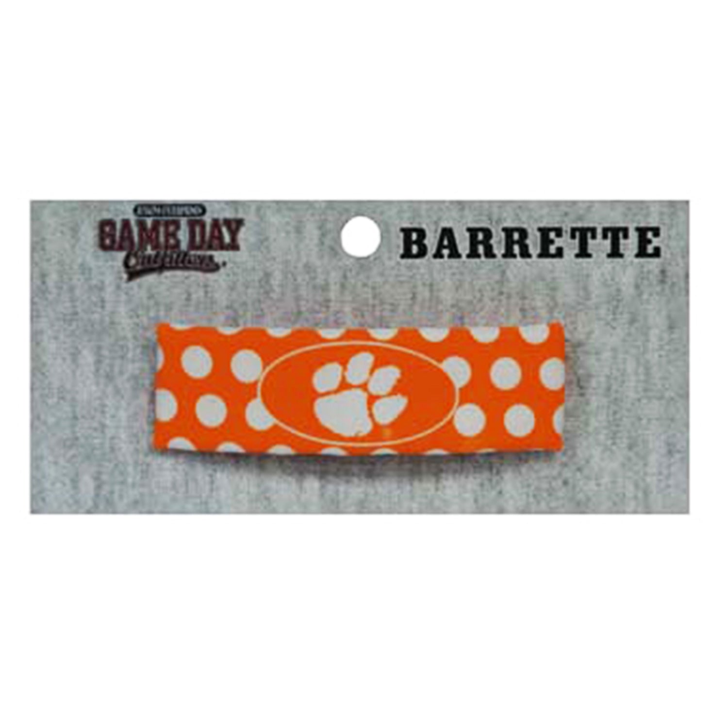 CLEMSON TIGER PAW POLKA DOT BARRETTE