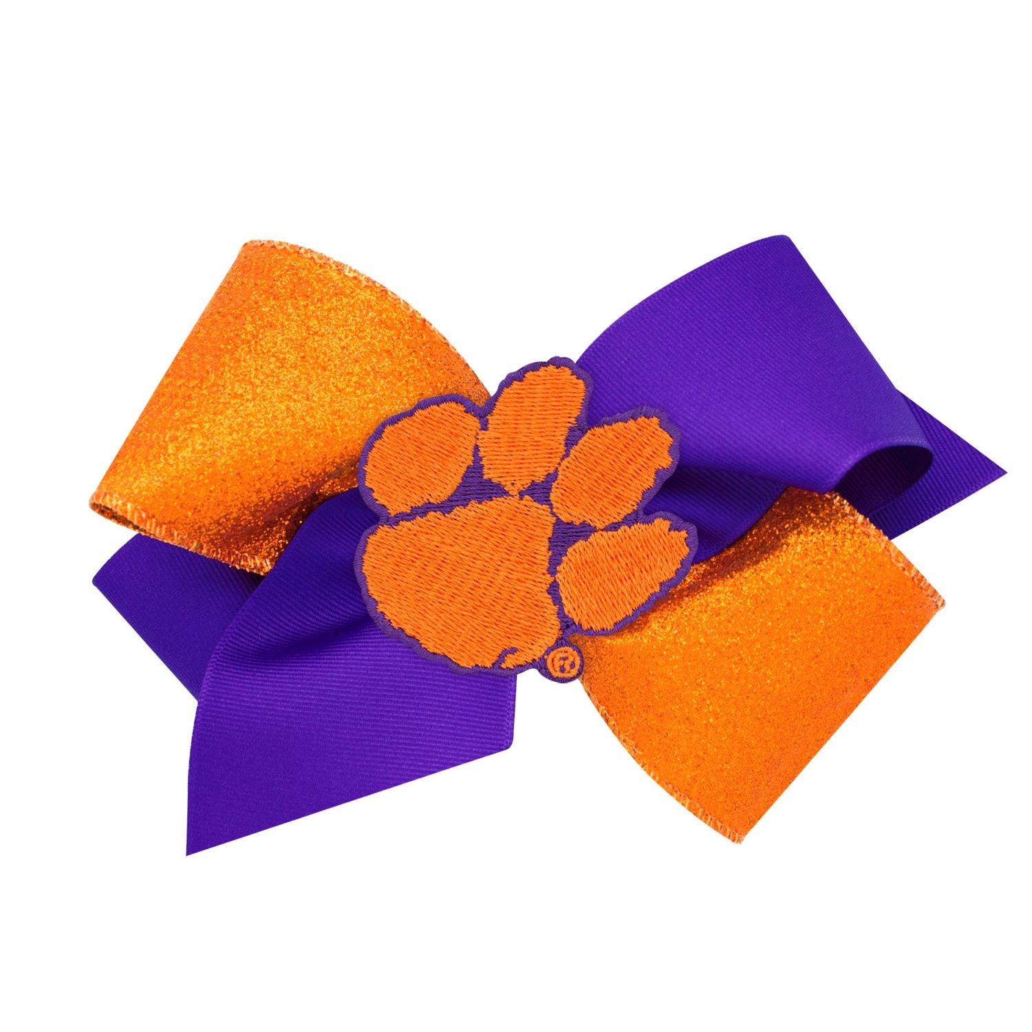 CLEMSON TIGERS KING TWO TONE GLITTER BOW WITH PAW