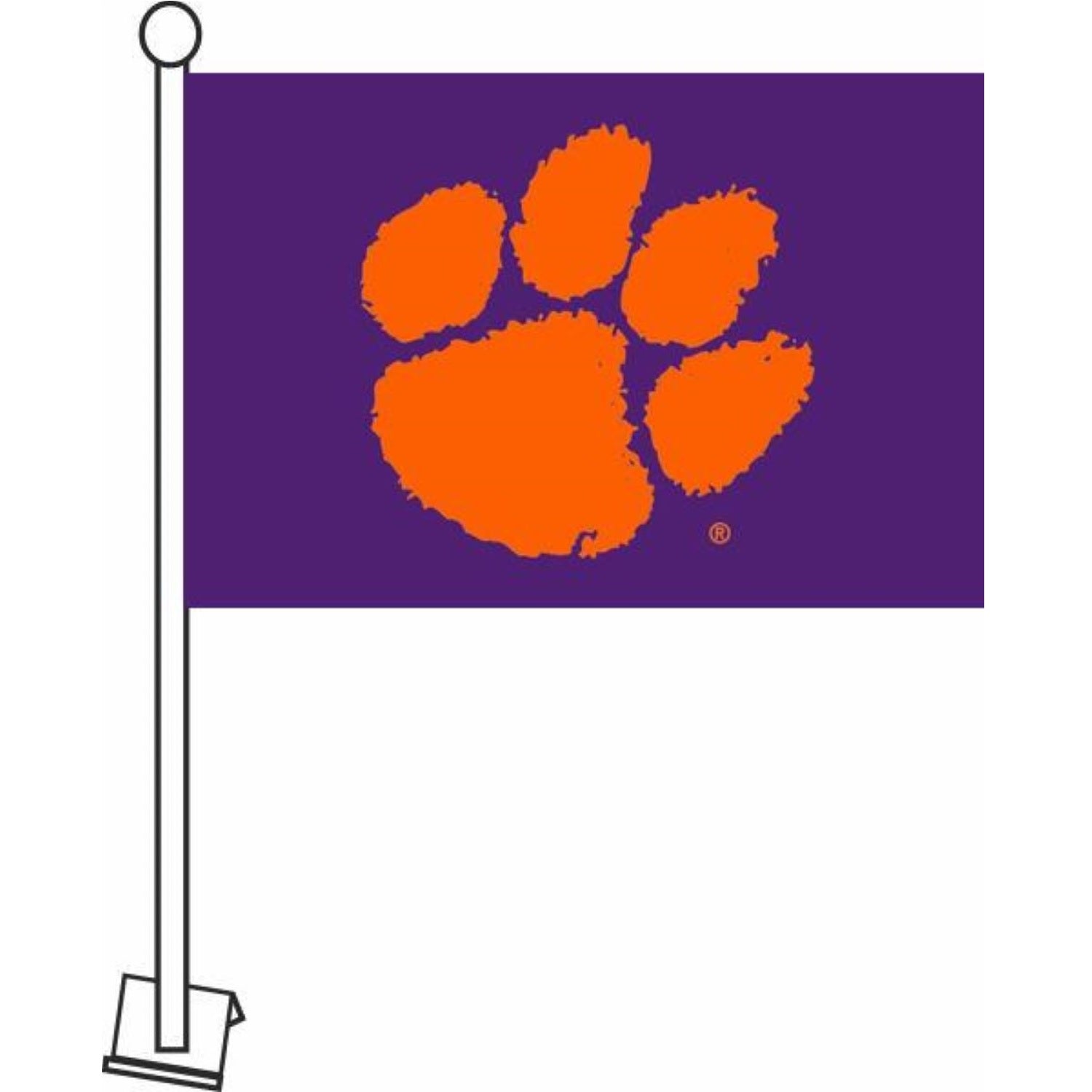CLEMSON TIGERS 11X16 PURPLE CAR FLAG WITH ORANGE PAW