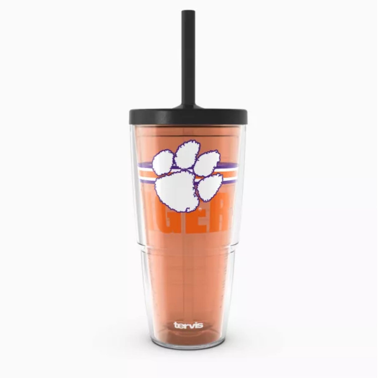 CLEMSON TIGERS 24OZ ORANGE STRIPE TUMBLER WITH STRAW LID