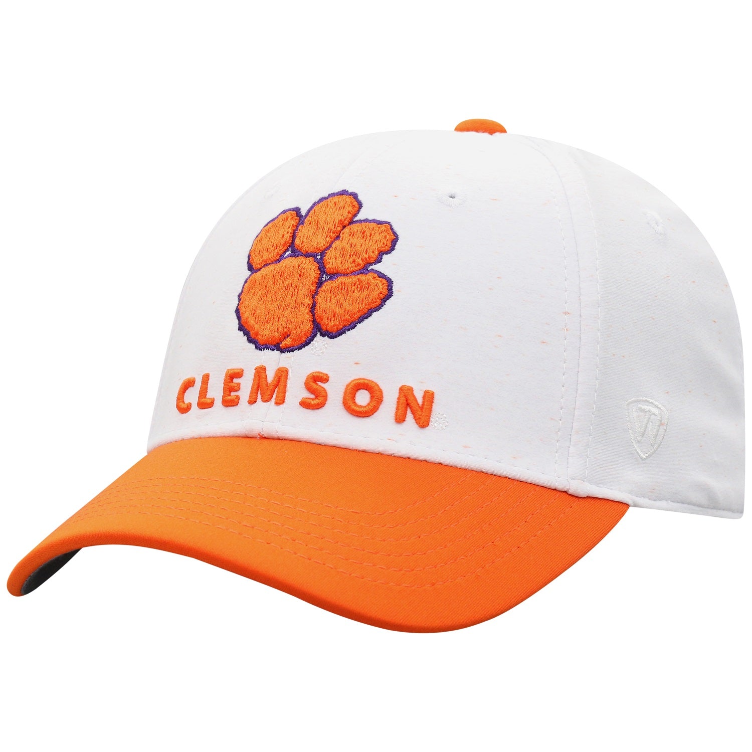CLEMSON TIGER PAW WHITE ONE FIT HAT WITH ORANGE BILL