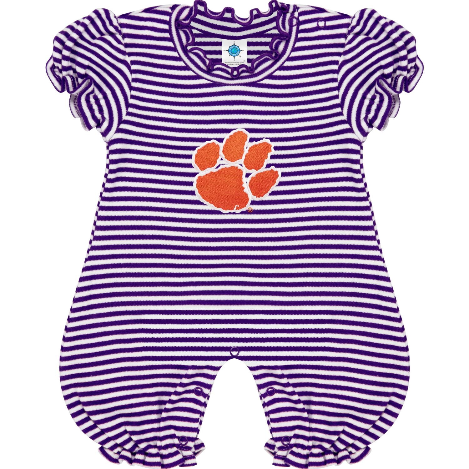 CLEMSN TIGERS PURPLE/WHITE WITH PAW BUBBLE ROMPER