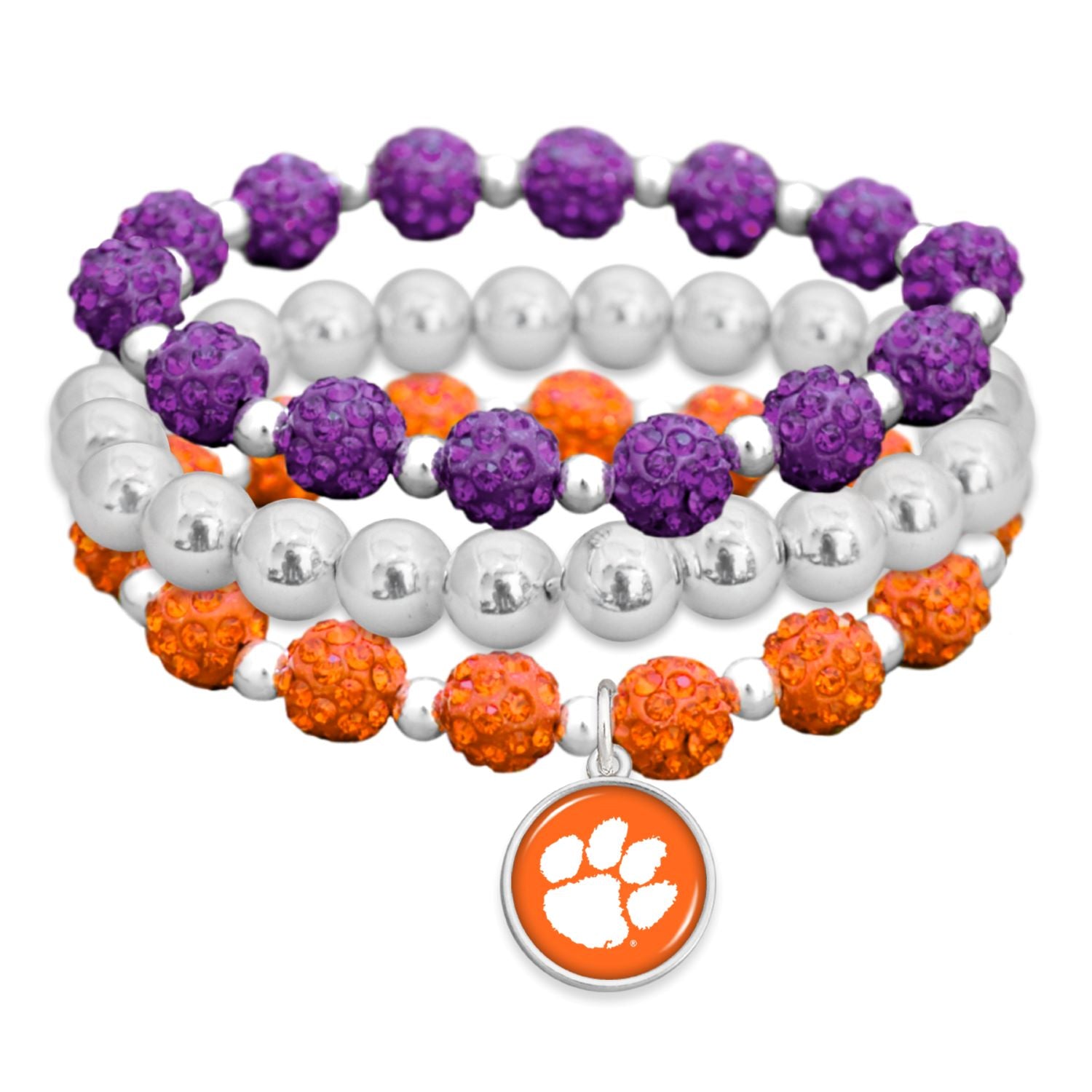CLEMSON TIGERS 3-STACK SPARKLE BRACELET SET