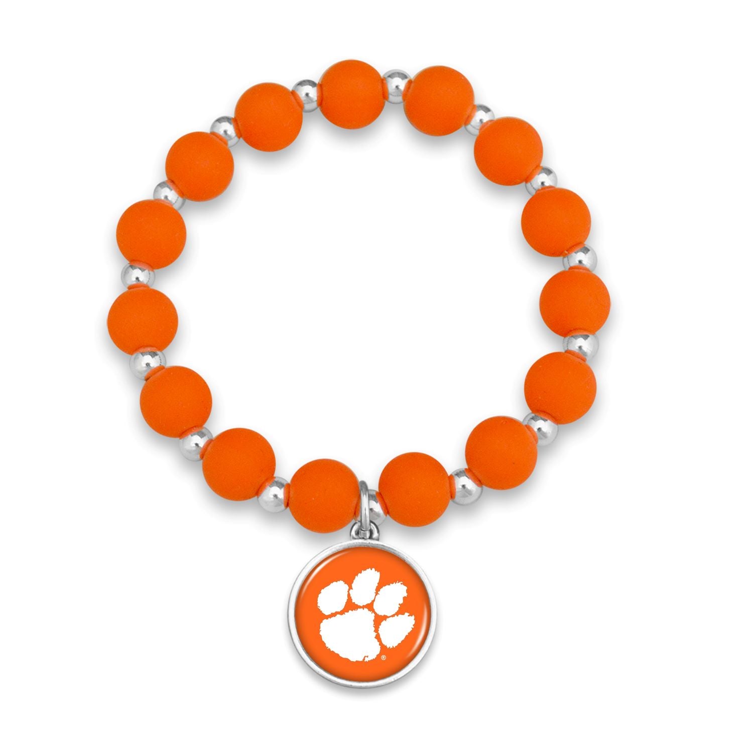 CLEMSON TIGERS LEAH ROUND DOMED SILICONE BEAD BRACELET