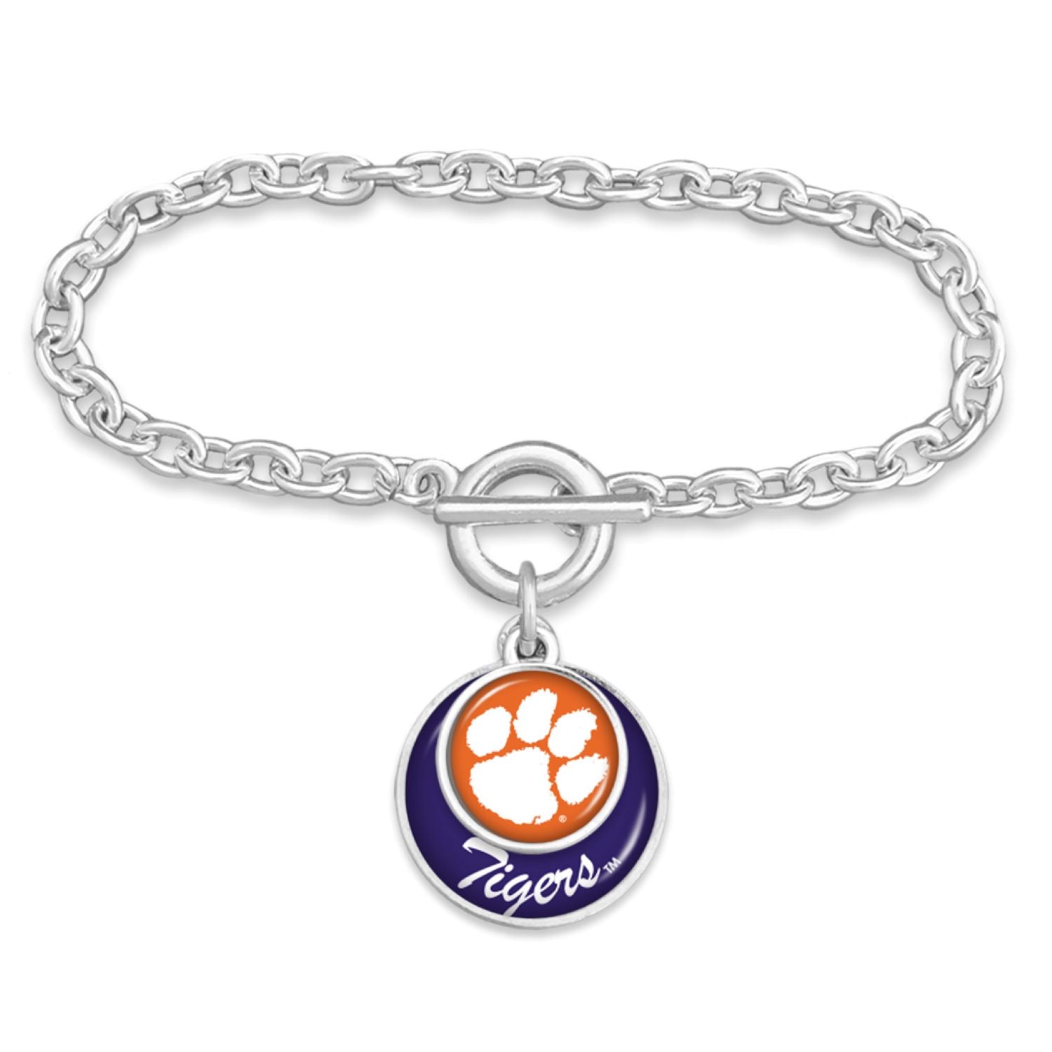 CLEMSON TIGERS STACKED DISC SILVER TONE BRACELET