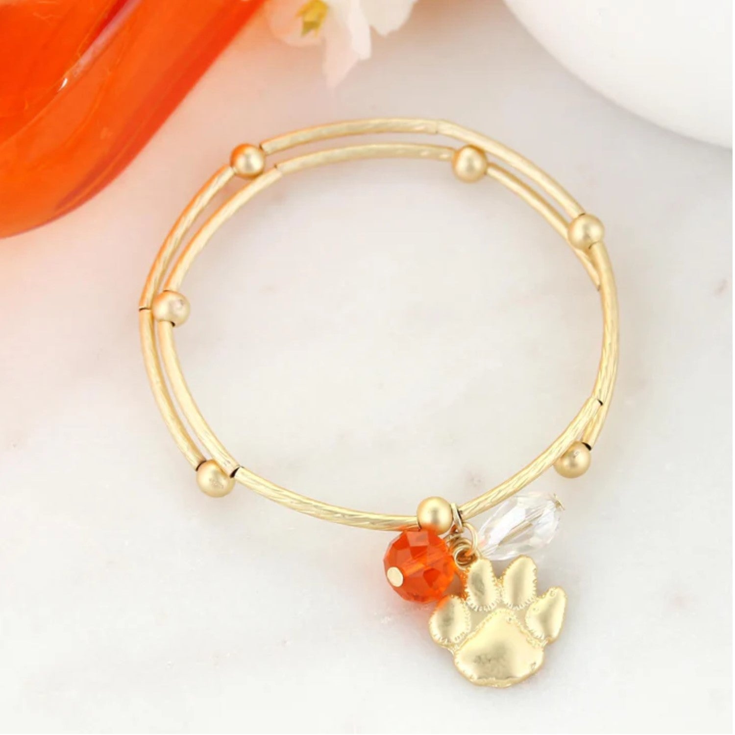CLEMSON TIGERS GOLD TONE PAW BRACELET