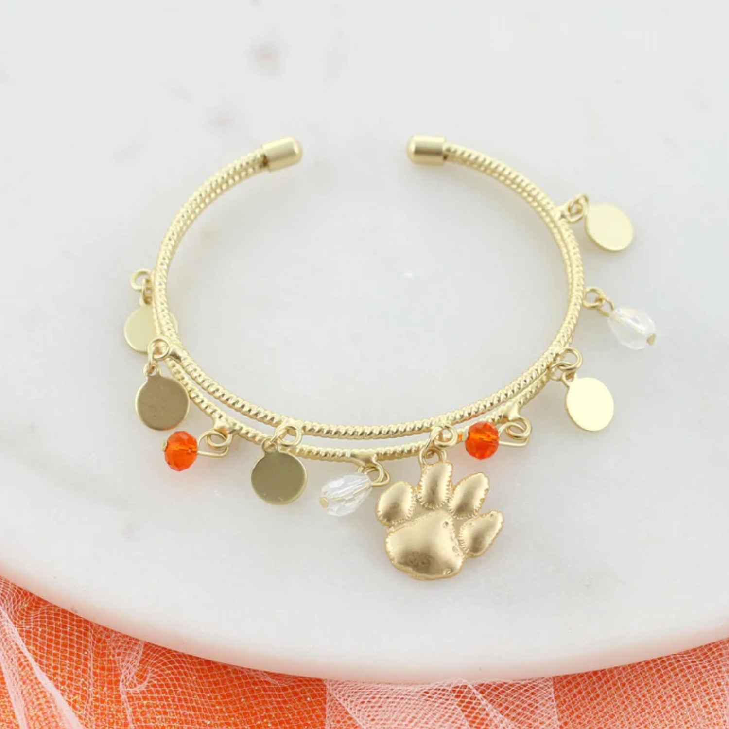 CLEMSON TIGERS GOLD TONE PAW CUFF BRACELET