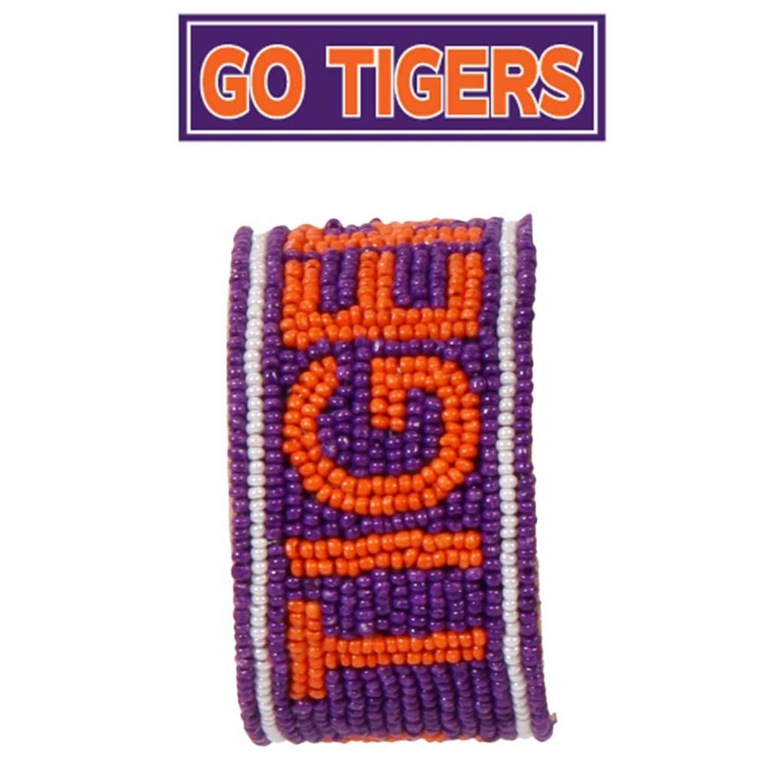 CLEMSON TIGERS ORANGE/PURPLE GO TIGERS BEADED CUFF