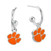 CLEMSON TIGER SILVER TONE PAW DANGLE EARRINGS