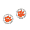 CLEMSON TIGER PAW SILVER TONE EARRINGS WITH CRYSTALS