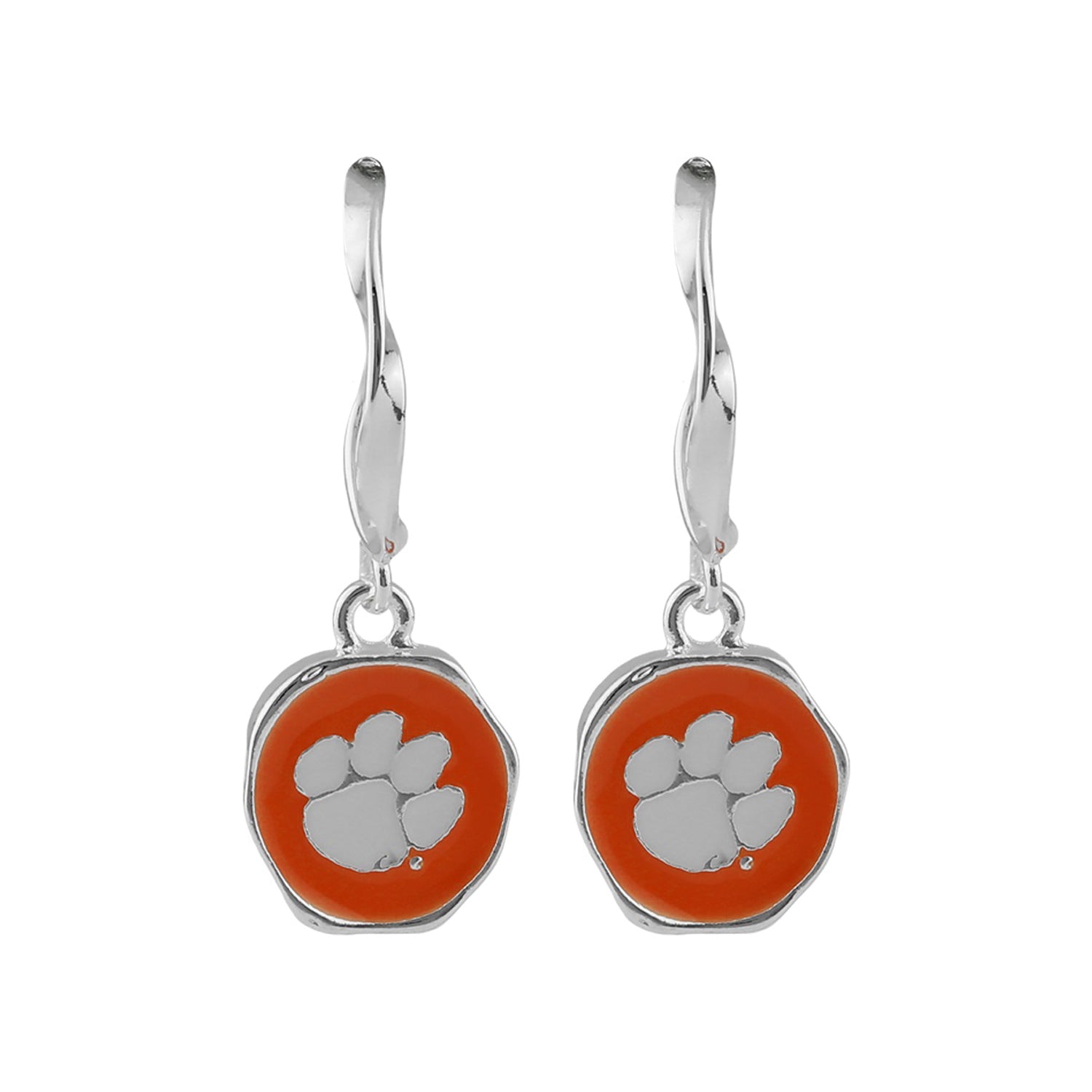 CLEMSON TIGER PAW SILVER TONE DANGLE EARRINGS