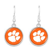 CLEMSON TIGERS LEAH ROUND DOME SILVER TONE EARRINGS