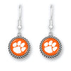 CLEMSON TIGERS OLIVIA ROUND SILVER TONE EARRINGS