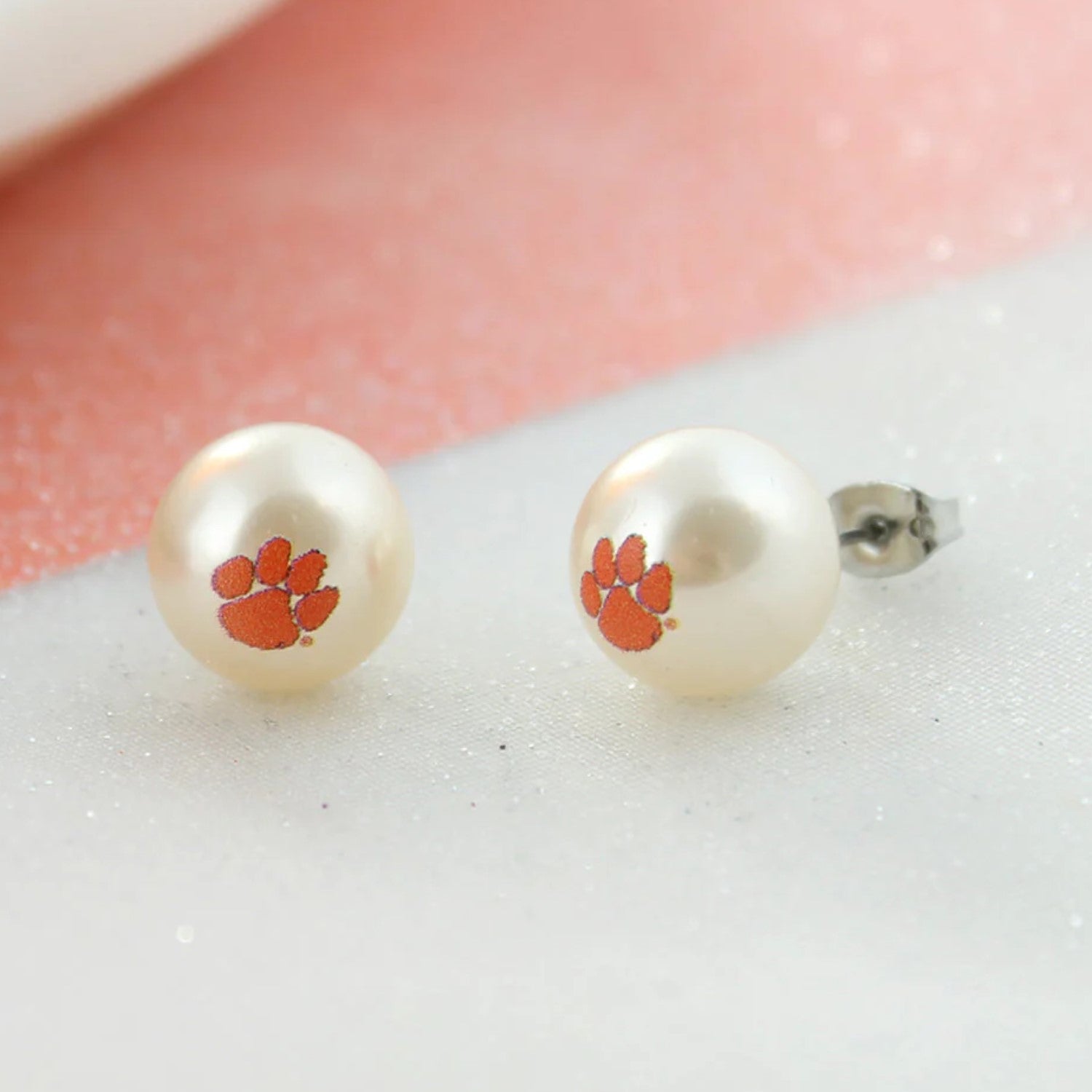 CLEMSON TIGER PEARL STUD EARRINGS