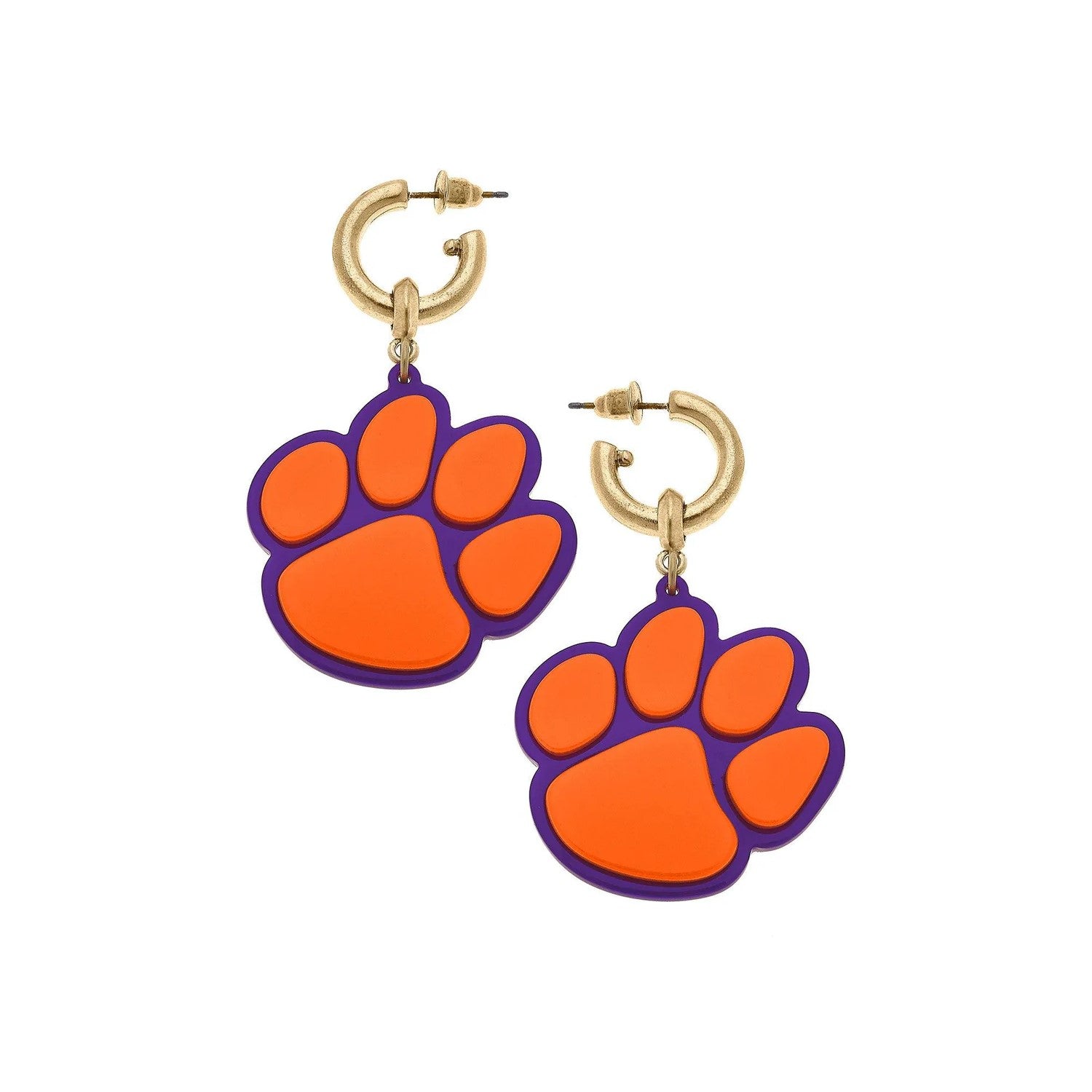 CLEMSON TIGERS RESIN PAW DROP HOOP EARRINGS