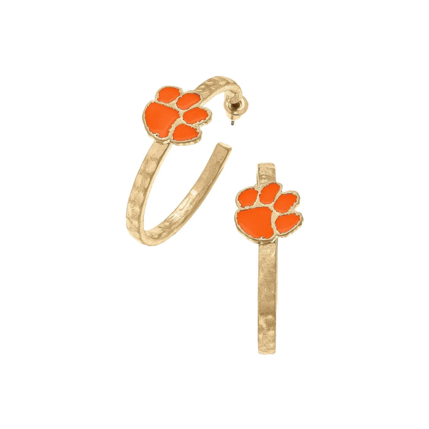 CLEMSON TIGERS ENAMEL LOGO HAMMER HOOP EARRINGS
