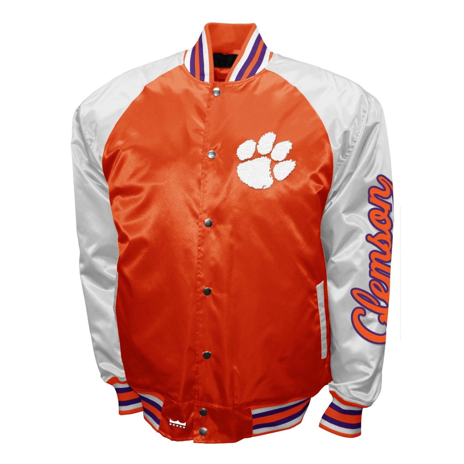 CLEMSON TIGERS ORANGE AND WHITE SCRIPT VARSITY JACKET