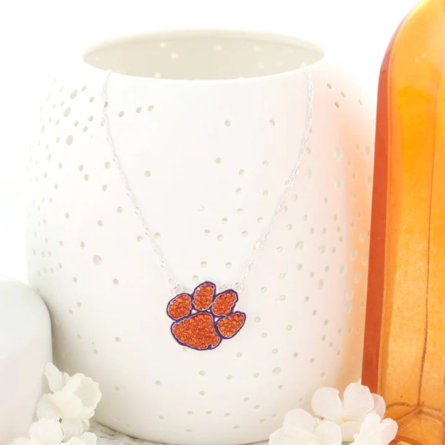 CLEMSON TIGER PAW CRYSTAL NECKLACE