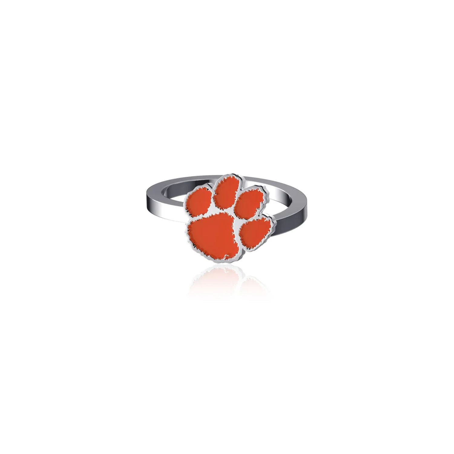 CLEMSON TIGERS STERLING SILVER AND ORANGE PAW RING
