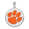 CLEMSON TIGERS STERLING SILVER EXTRA LARGE ENAMEL PAW DISC PENDANT