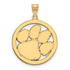 CLEMSON TIGERS GOLD PLATED STERLING SILVER EXTRA LARGE PAW IN CIRCLE PENDANT