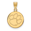 CLEMSON TIGERS GOLD PLATED STERLING SILVER MEDIUM PAW DISC PENDANT