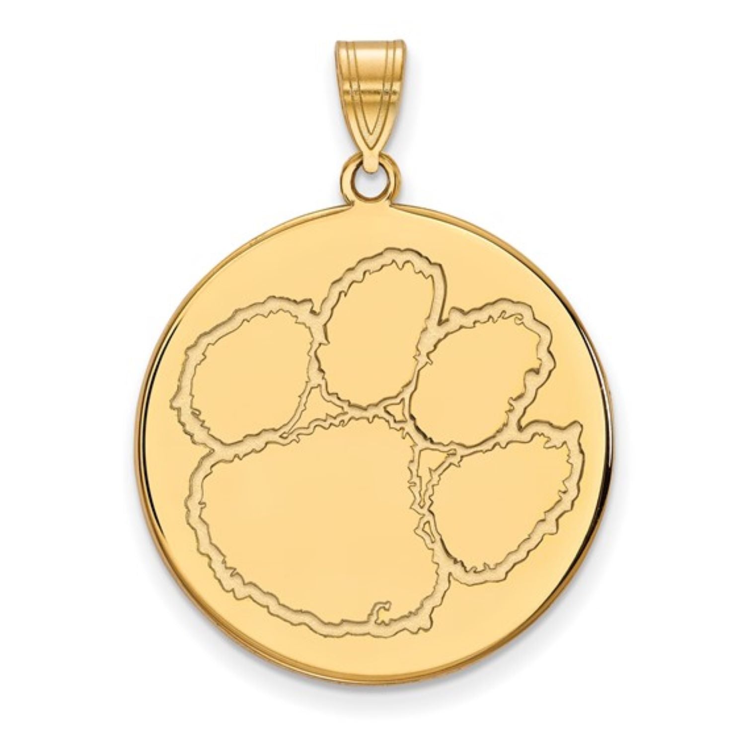 CLEMSON TIGERS GOLD PLATED STERLING SILVER EXTRA LARGE PAW DISC PENDANT