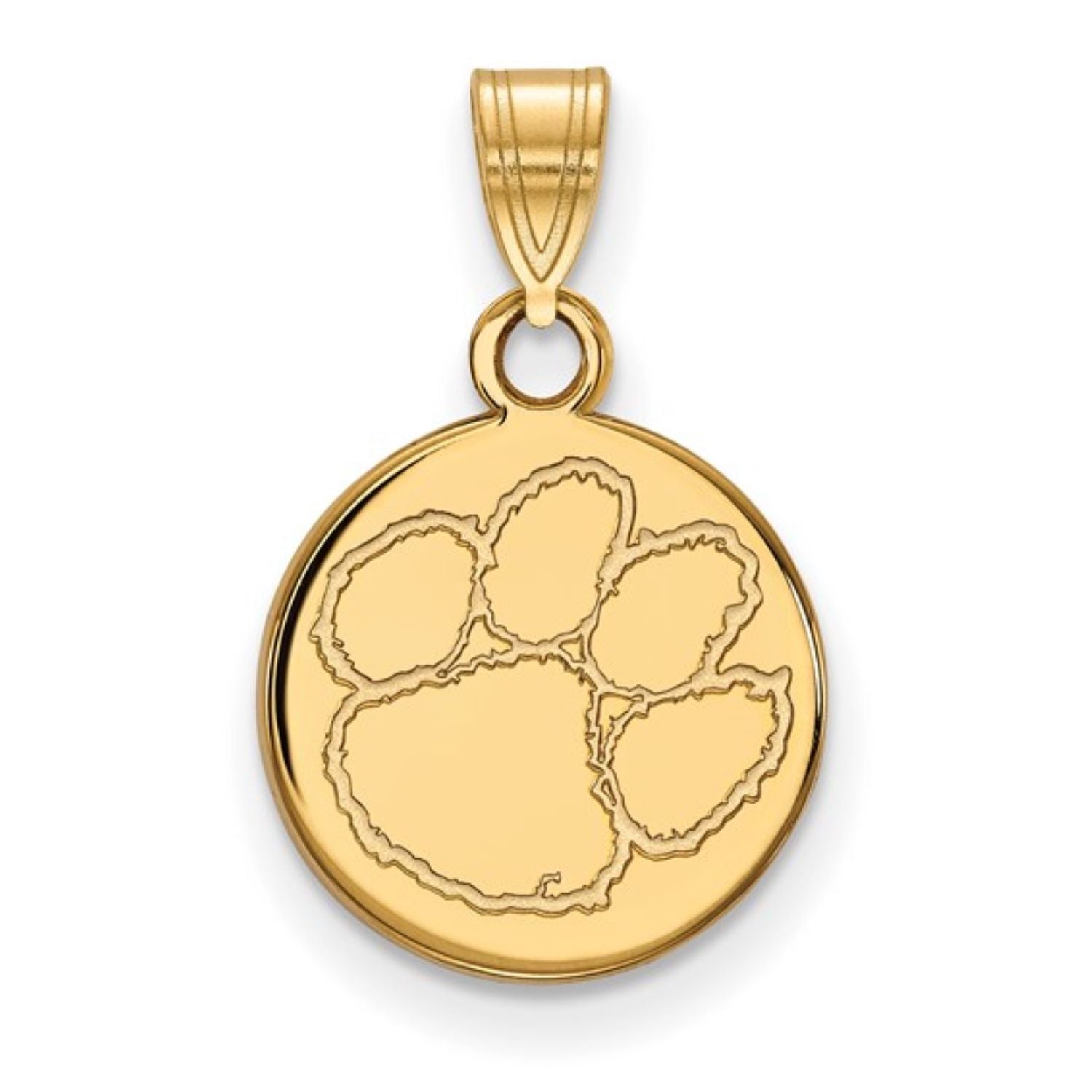 CLEMSON TIGERS GOLD PLATED STERLING SILVER SMALL PAW DISC PENDANT