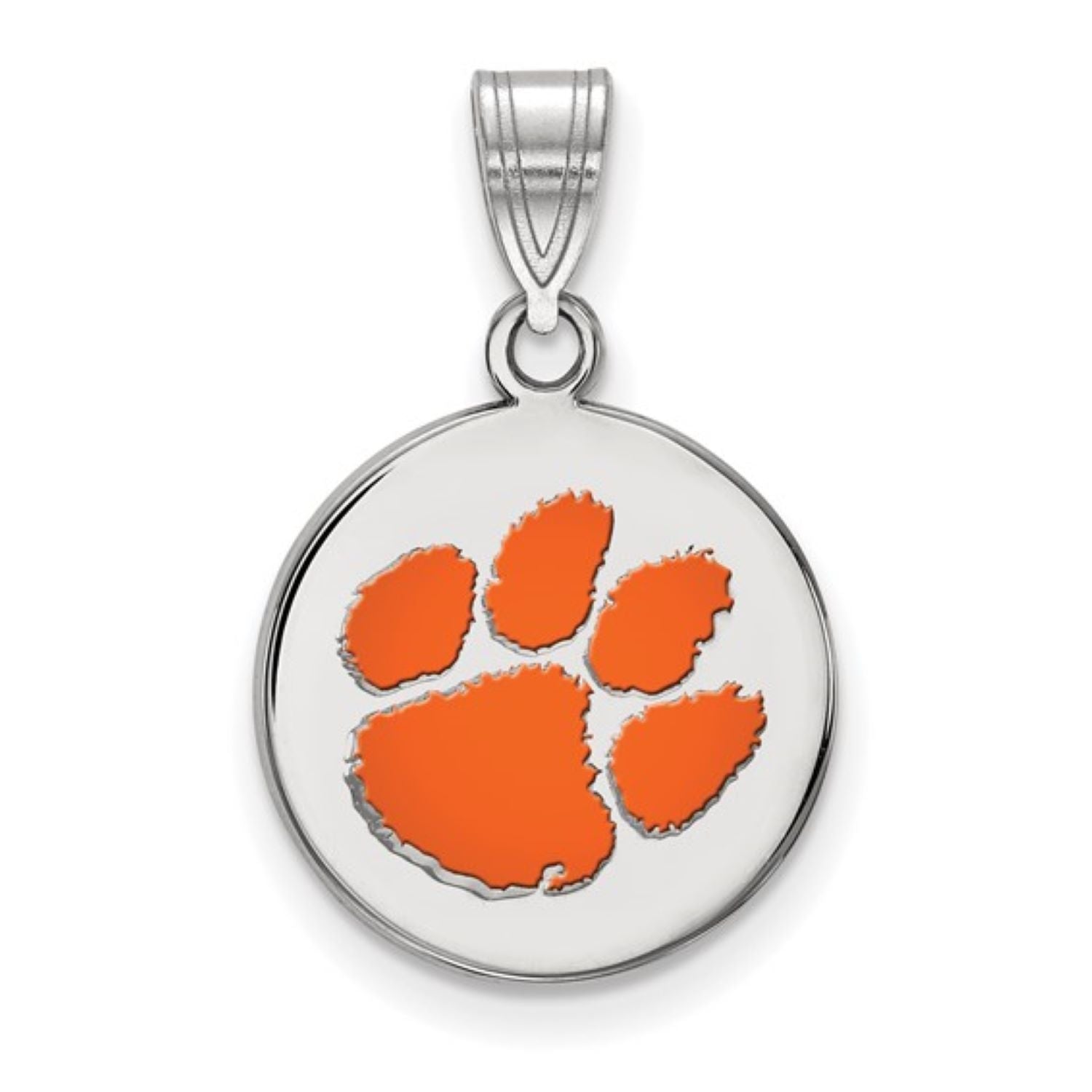 CLEMSON TIGERS STERLING SILVER MEDIUM ENAMEL PAW DISC CHARM
