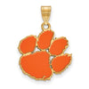 CLEMSON TIGERS GOLD PLATED STERLING SILVER MEDIUM ENAMEL PAW PENDANT