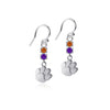 CLEMSON TIGERS STERLING SILVER CRYSTAL ORANGE/PURPLE PAW DANGLE EARRINGS