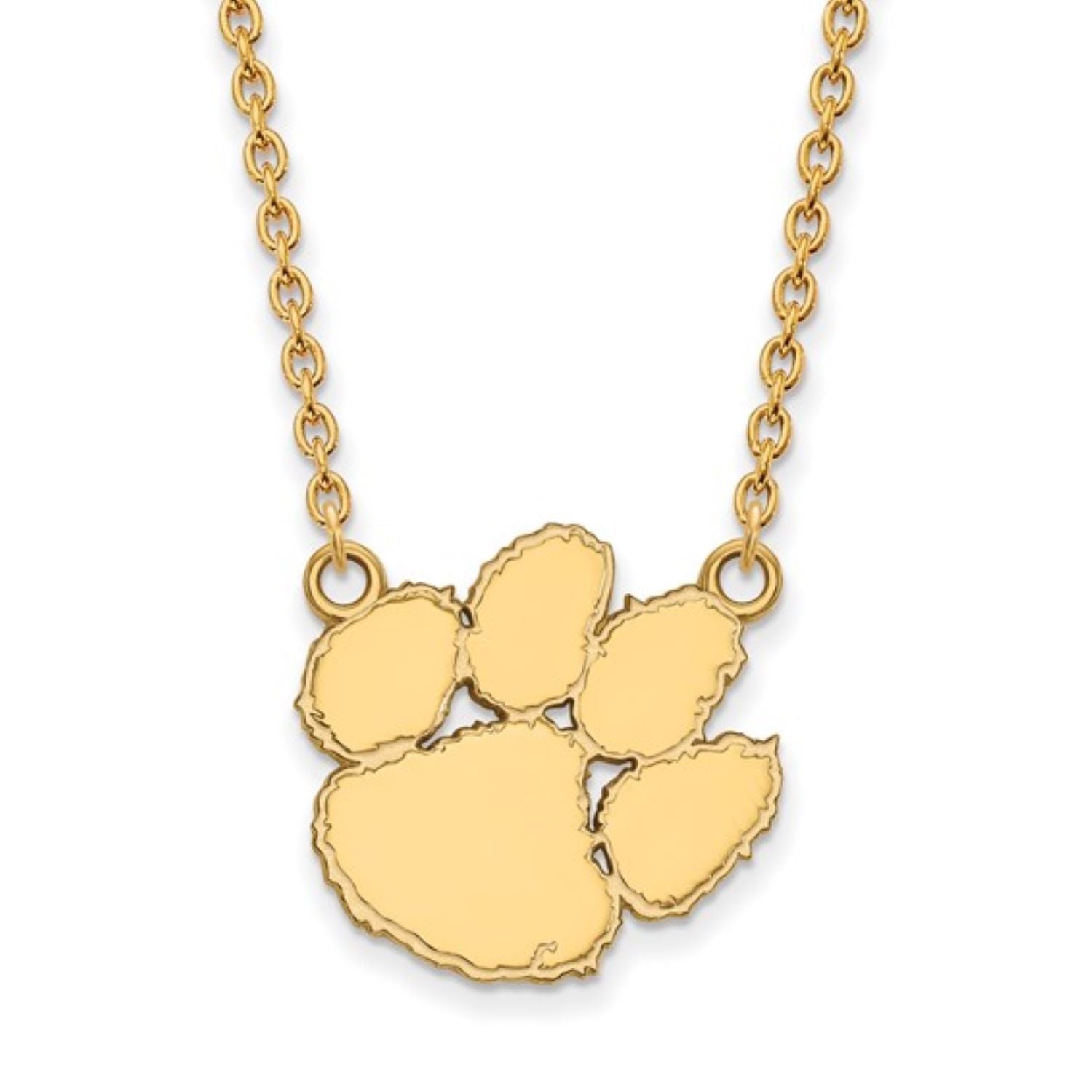 CLEMSON TIGERS GOLD PLATED STERLING SILVER 18" LARGE PAW NECKLACE