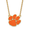 CLEMSON TIGERS GOLD PLATED STERLING SILVER LARGE ENAMEL PAW 18&quot; NECKLACE