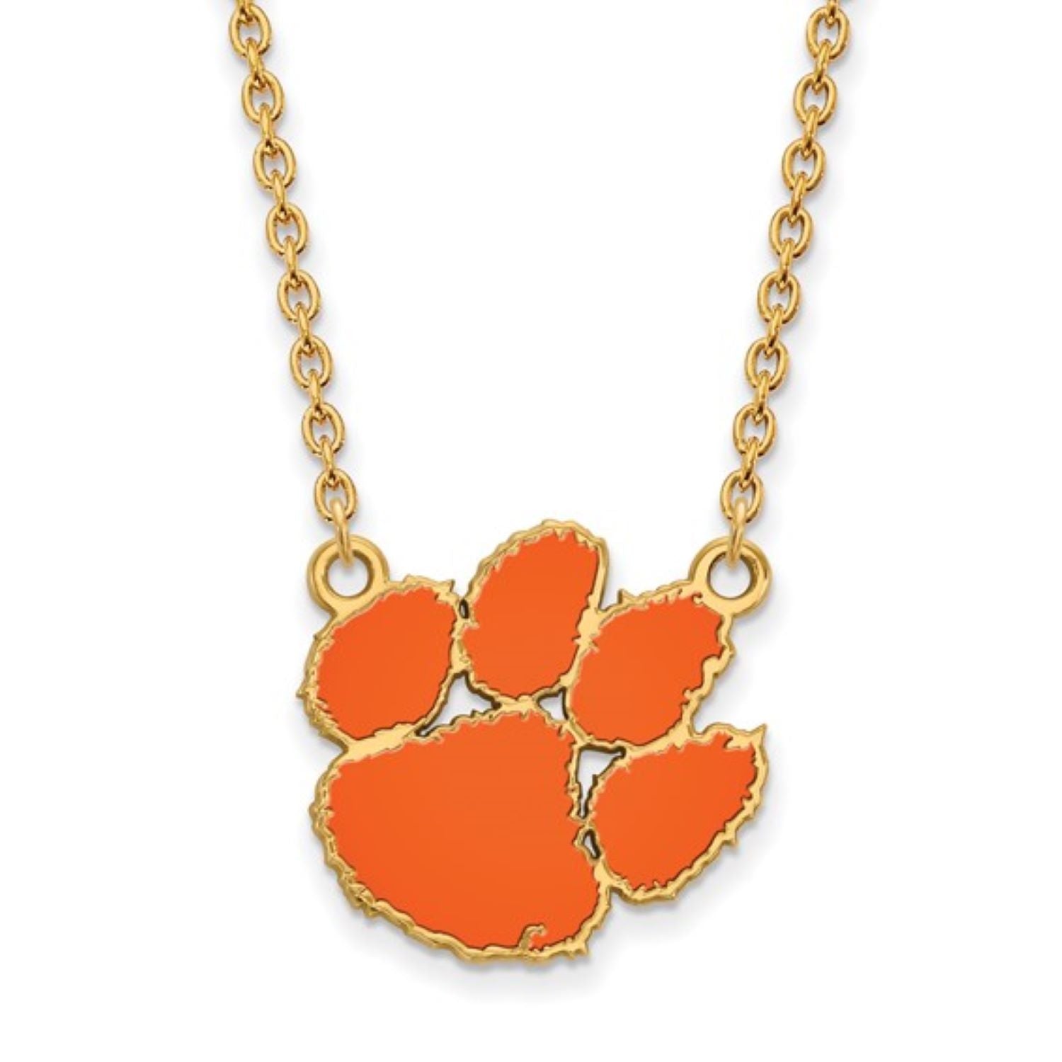CLEMSON TIGERS GOLD PLATED STERLING SILVER LARGE ENAMEL PAW 18" NECKLACE