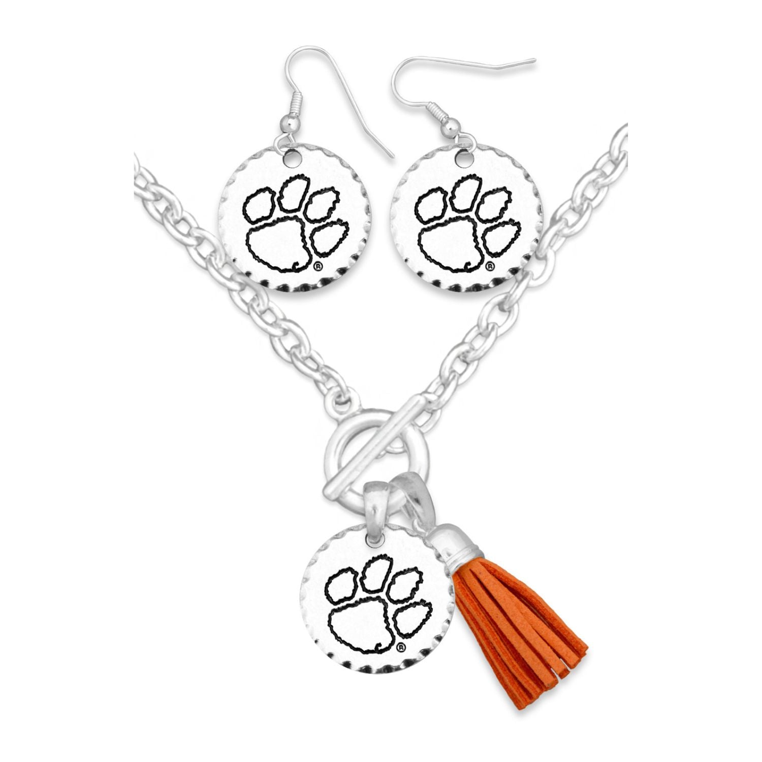 CLEMSON TIGERS STERLING SILVER HEAD OF THE CLASS NECKLACE AND EARRING SET