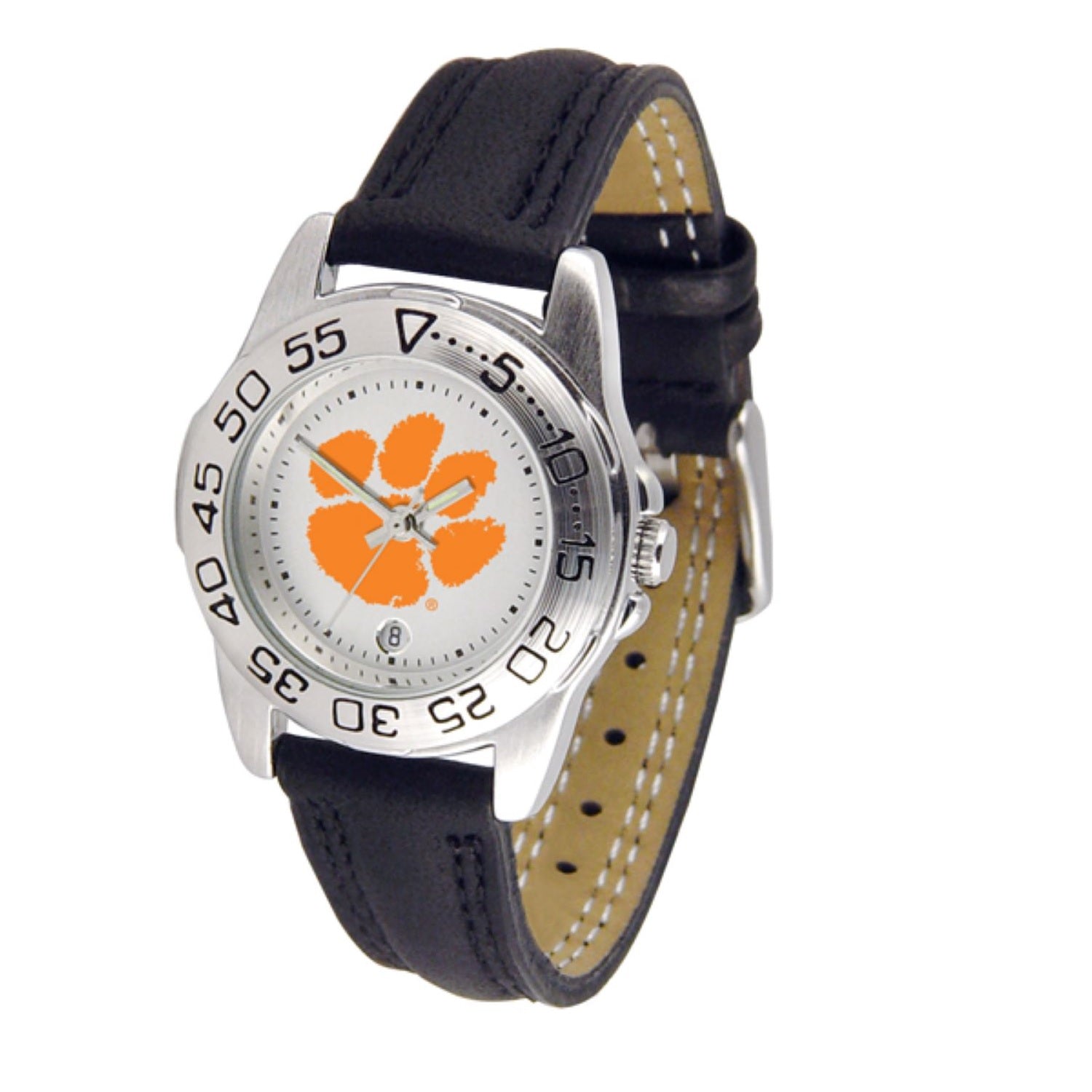 CLEMSON TIGERS MENS SPORT LEATHER BAND WATCH