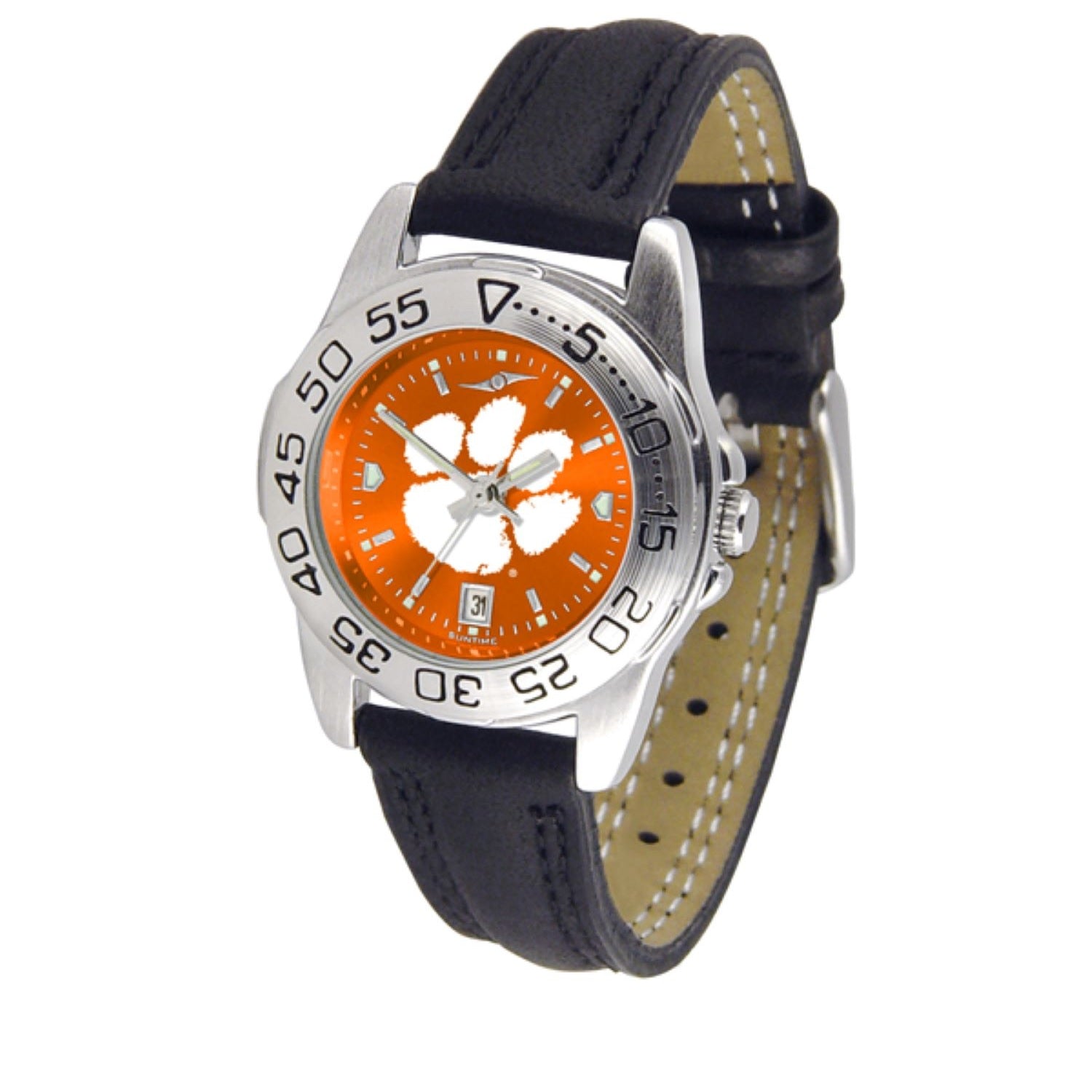 CLEMSON TIGERS LADIES SPORT ANOCHROME LEATHER BAND WATCH