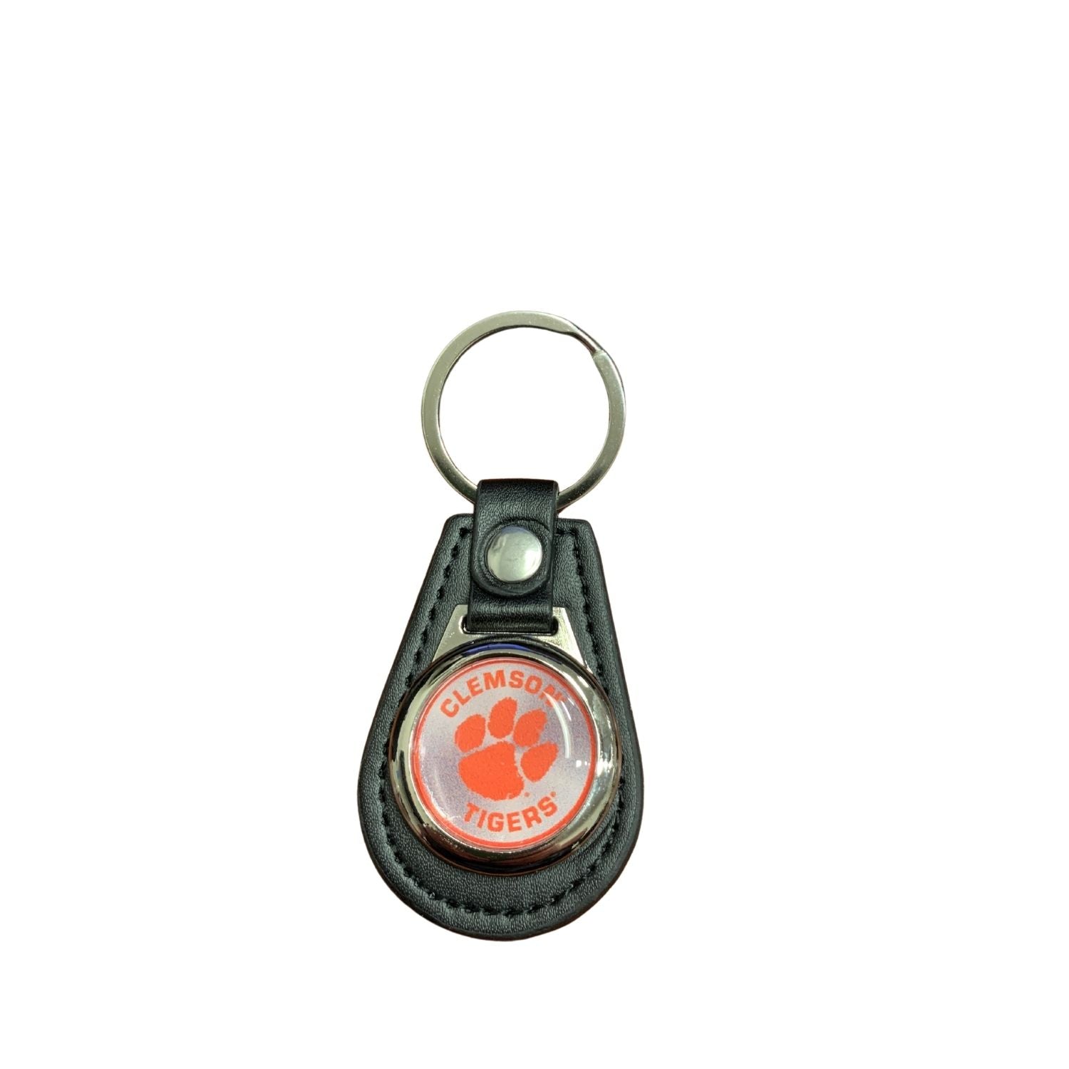 CLEMSON TIGERS LEATHER TEARDROP DOME KEYRING