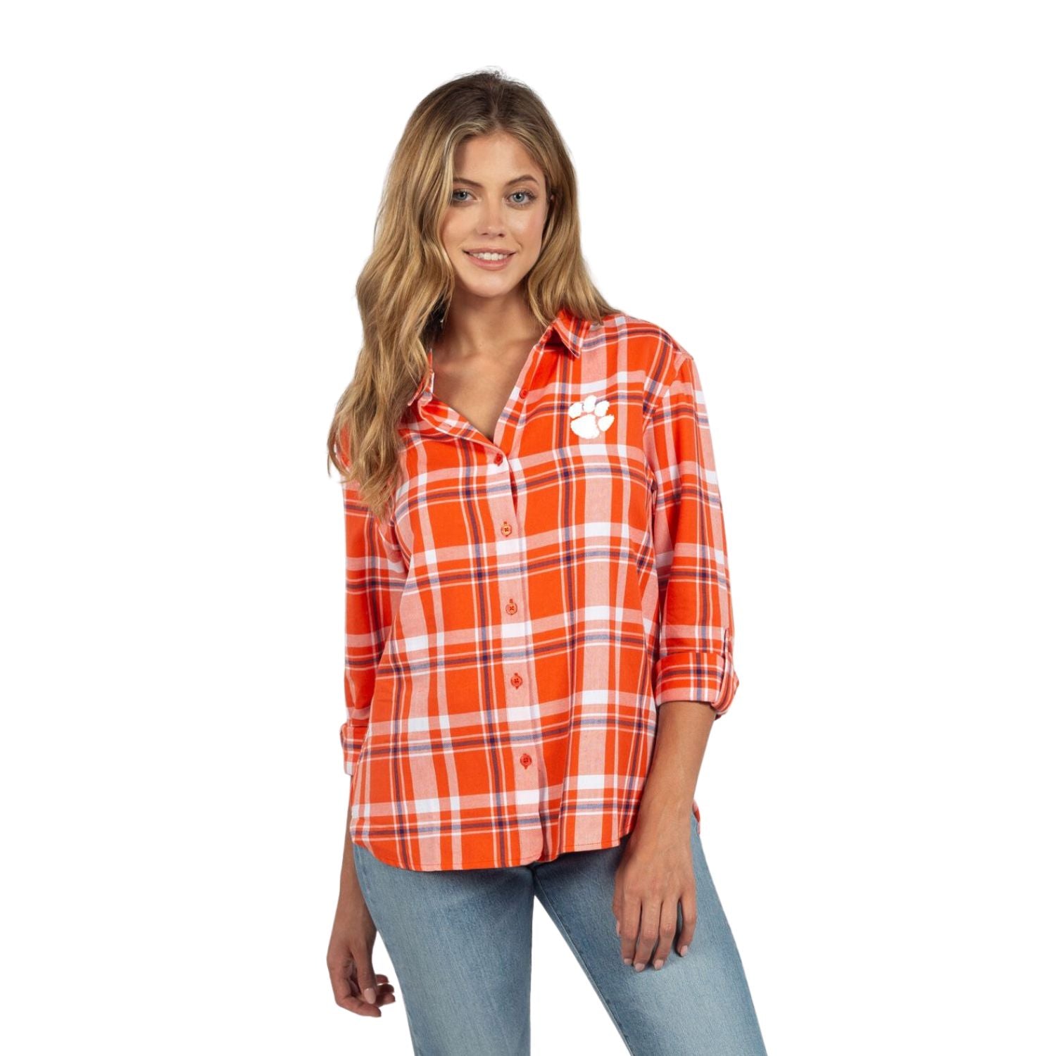 CLEMSON TIGERS ORANGE BOYFRIEND PLAID