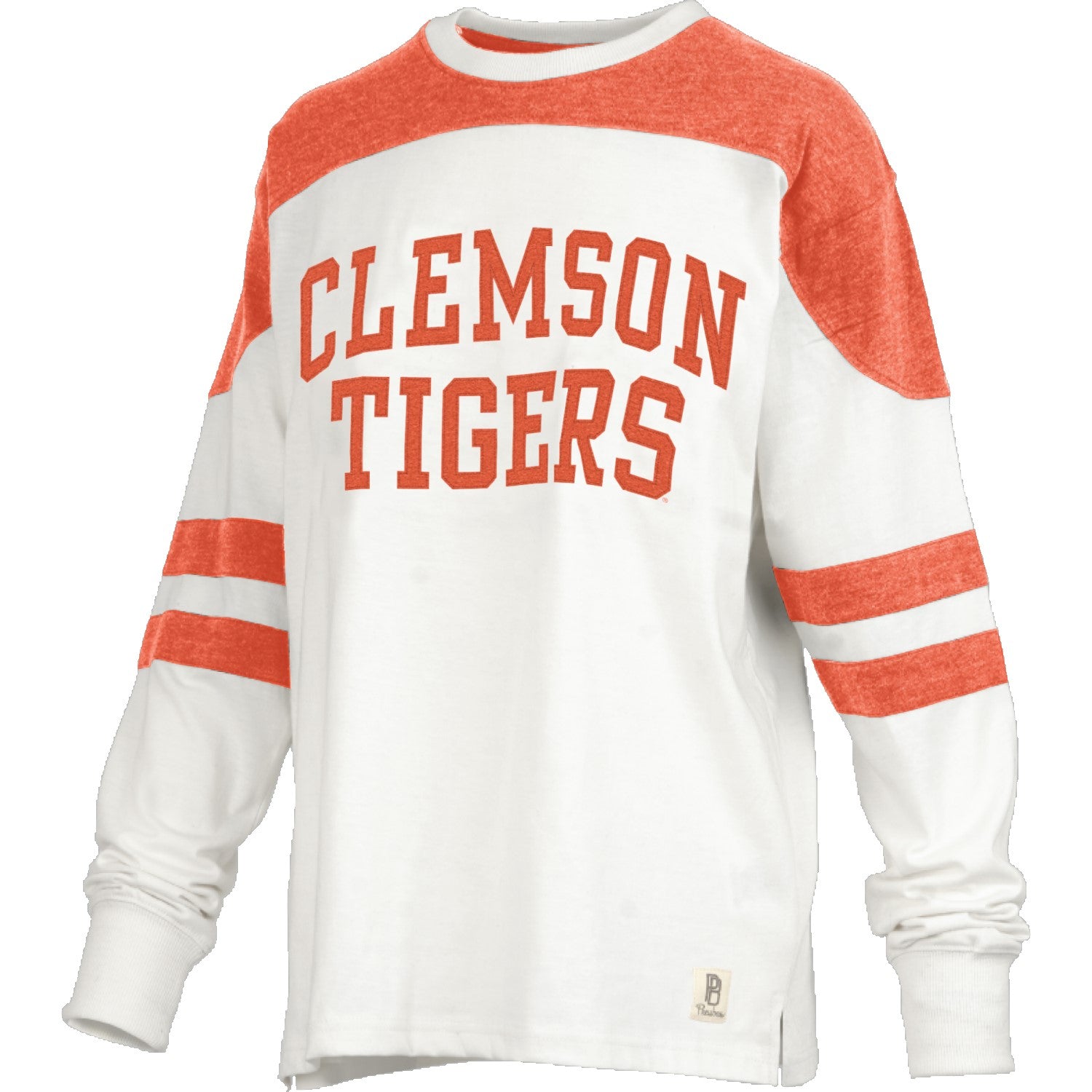 CLEMSON TIGERS ORANGE AND WHITE HALFBACK LONG SLEEVE LADIES SHIRT