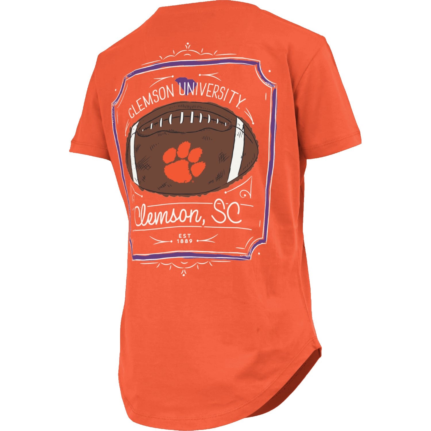 CLEMSON TIGERS ORANGE FRAMED FOOTBALL LADIES TEE