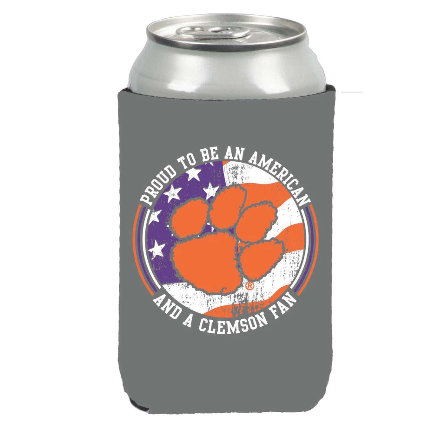 CLEMSON TIGERS GRAY AMERICAN CAN KOOZIE