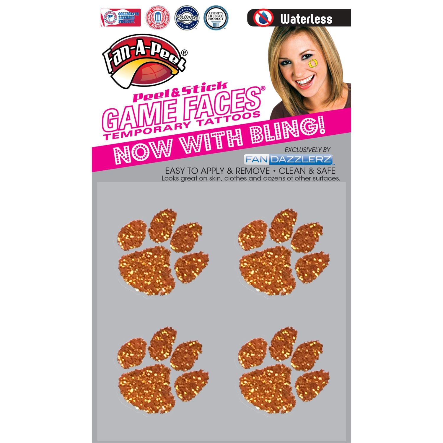 CLEMSON TIGERS GLITTER PAW FACE TATTOOS