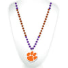 CLEMSON TIGERS ORANGE/PURPLE BEADS WHITE PAW MEDALLION NECKLACE