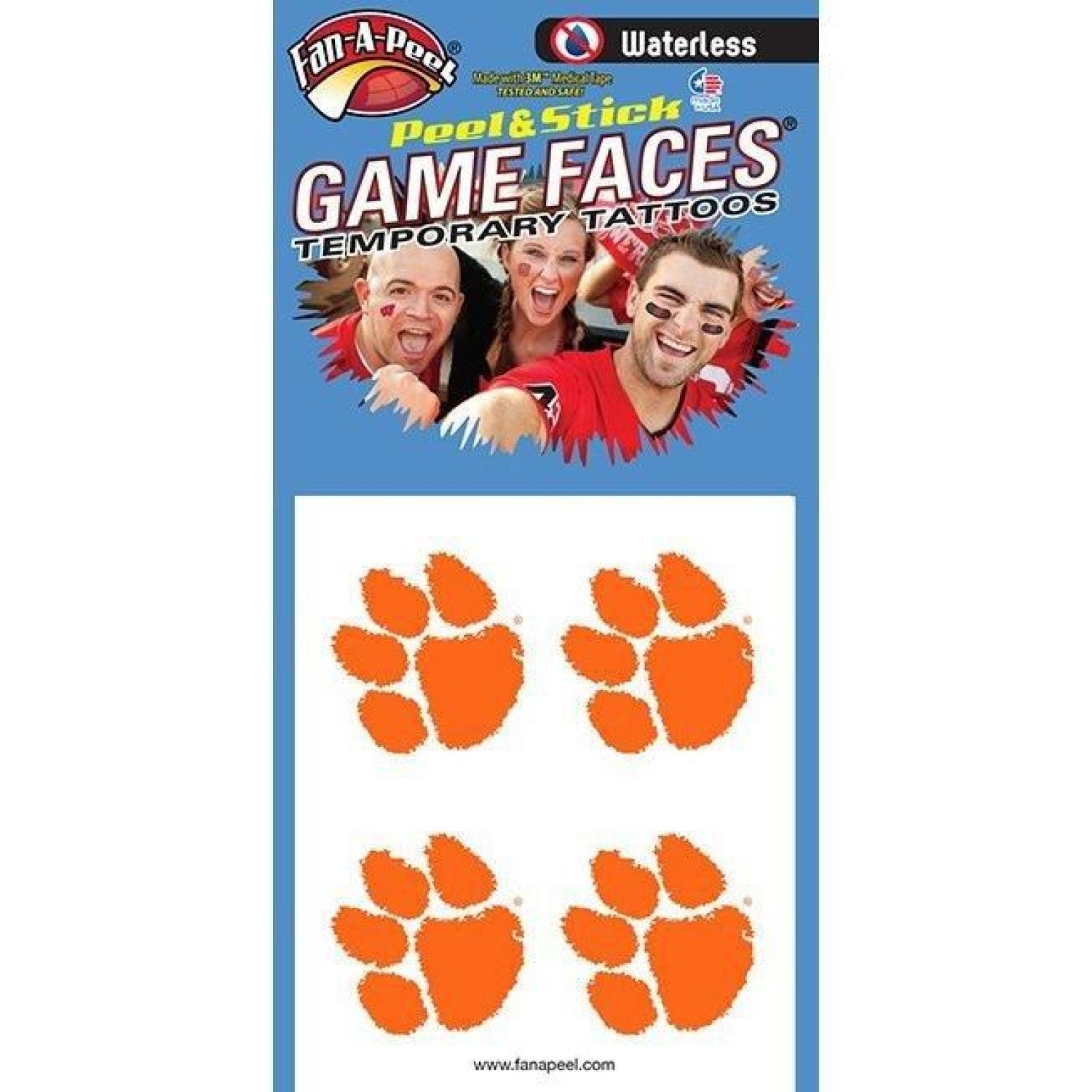 CLEMSON TIGERS PAW FACE TATTOO 4-PACK