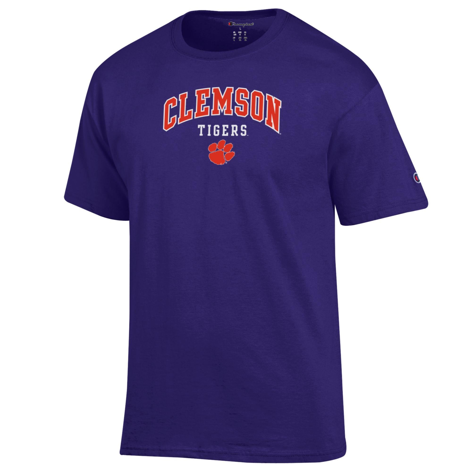 CLEMSON TIGERS PURPLE ARCH CLEMSON WITH PAW TEE