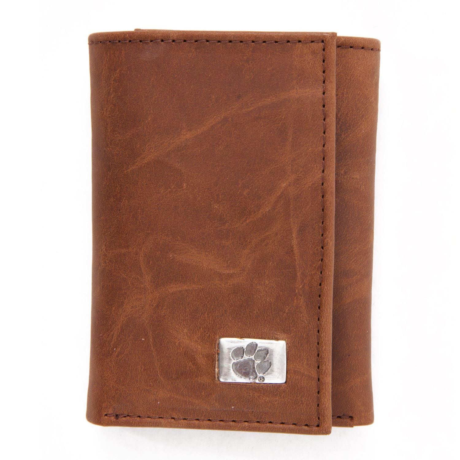CLEMSON TIGERS BROWN LEATHER TRI-FOLD WALLET