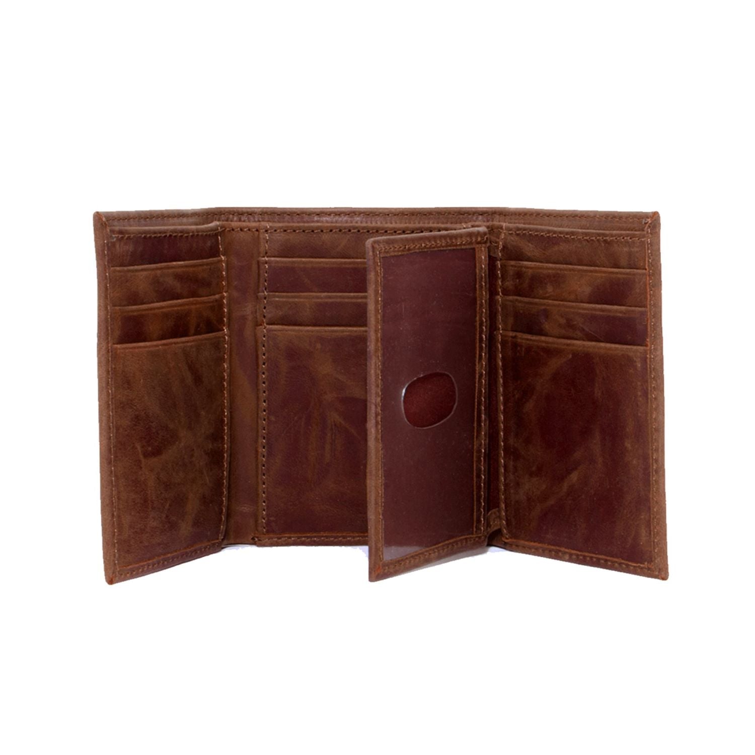 CLEMSON TIGERS BROWN LEATHER TRI-FOLD WALLET